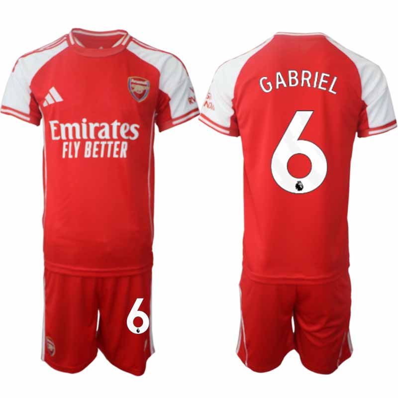 Köp Arsenal Herr Hemmatröja 2025/26 Gabriel Magalhaes 6 Fotbollsställ Kortärmad (+ Korta byxor)