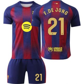 FC Barcelona Barn Hemmatröja 2025/26 Frenkie de Jong #21 Fotbollsställ med Shorts
