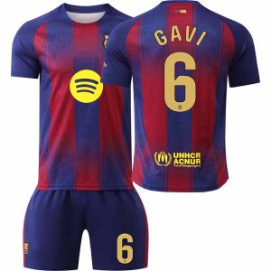 FC Barcelona Barn Hemmatröja 2025/26 Paez Gavi #6 Fotbollsställ med Shorts