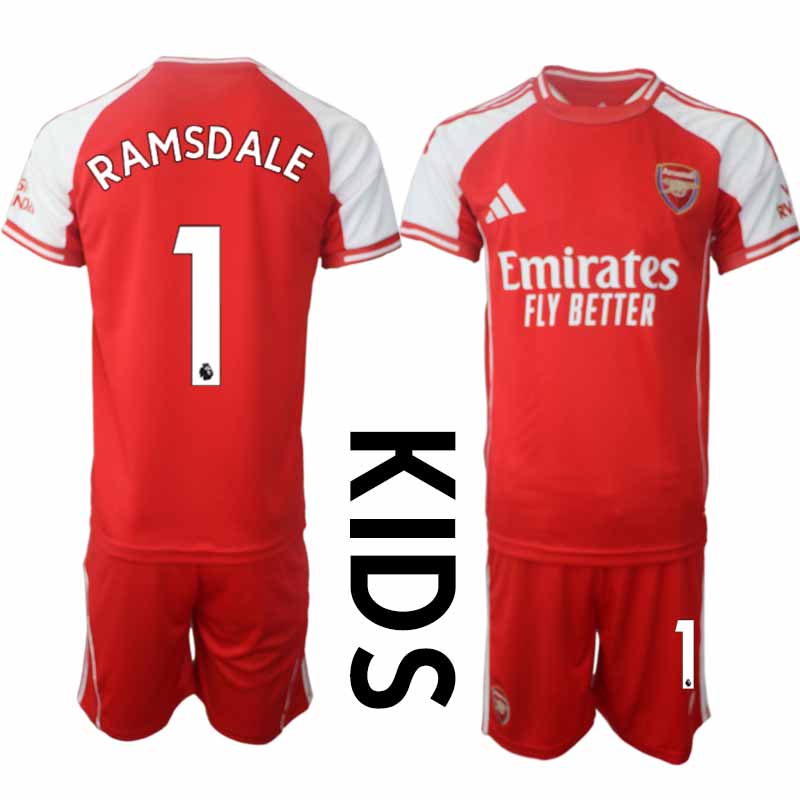 Köp Arsenal Barn Hemmatröja 2025/26 Aaron Ramsdale 1 Fotbollsställ Kortärmad (+ Korta byxor)