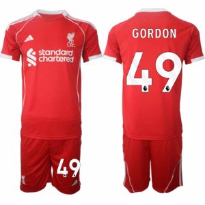 Köp Liverpool Herr Hemmatröja 2025/26 Kaide Gordon 49 Fotbollsställ Kortärmad (+ Korta byxor)