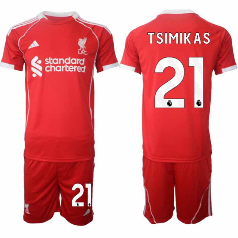 Köp Liverpool Herr Hemmatröja 2025/26 Kostas Tsimikas 21 Fotbollsställ Kortärmad (+ Korta byxor)