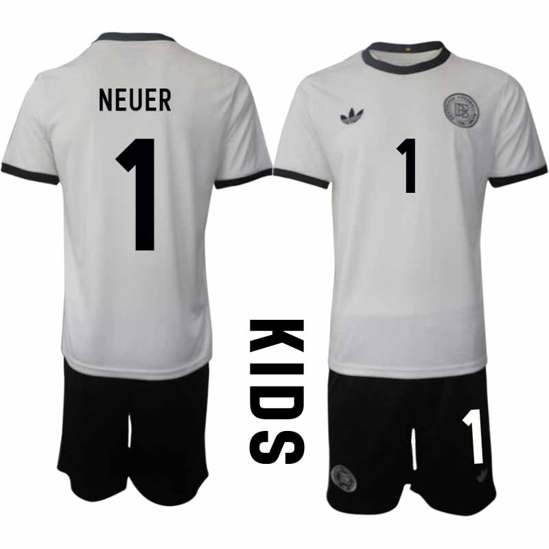 Köp Tyskland Barn Hemmatröja 2025/26 Manuel Neuer 1 Fotbollsställ Kortärmad (+ Korta byxor) – Tysklands 125-årsjubileumskit