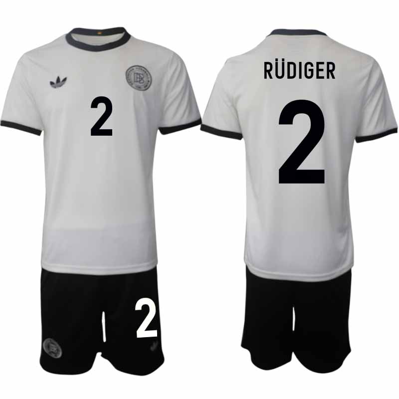 Köp Tyskland Herr Hemmatröja 2025/26 Antonio Rüdiger 2 Fotbollsställ Kortärmad (+ Korta byxor) – Tysklands 125-årsjubileumskit
