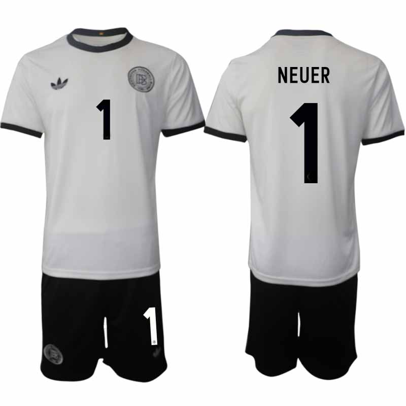 Köp Tyskland Herr Hemmatröja 2025/26 Manuel Neuer 1 Fotbollsställ Kortärmad (+ Korta byxor) – Tysklands 125-årsjubileumskit