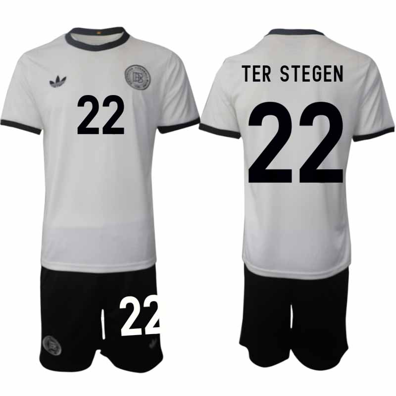 Köp Tyskland Herr Hemmatröja 2025/26 Marc-André ter Stegen 22 Fotbollsställ Kortärmad (+ Korta byxor) – Tysklands 125-årsjubileumskit