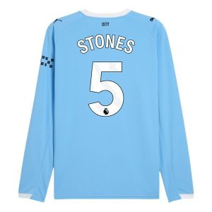Manchester City Herr Hemmatröja 2025/26 John Stones #5 Långärmad Billig Fotbollströja