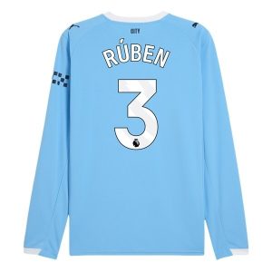 Manchester City Herr Hemmatröja 2025/26 Ruben Dias #3 Långärmad Billig Fotbollströja