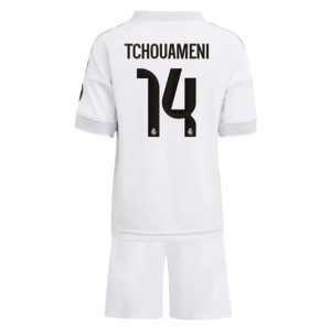 Real Madrid Barn Hemmatröja 2025/26 Aurélien Tchouaméni #14 Fotbollsställ med Shorts