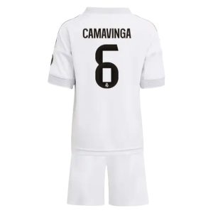 Real Madrid Barn Hemmatröja 2025/26 Eduardo Camavinga #6 Fotbollsställ med Shorts