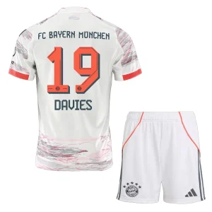 FC Bayern München Barn Bortatröja 2025/26 Alphonso Davies 19 Kortärmad Fotbollsställ med Shorts