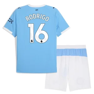 Manchester City Barn Hemmatröja 2025/26 Rodrigo 16 Kortärmad Fotbollsställ med Shorts