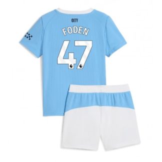 Manchester City Hemmaställ 2025/26 Barn Phil Foden #47 Kortärmad Fotbollströja + Shorts