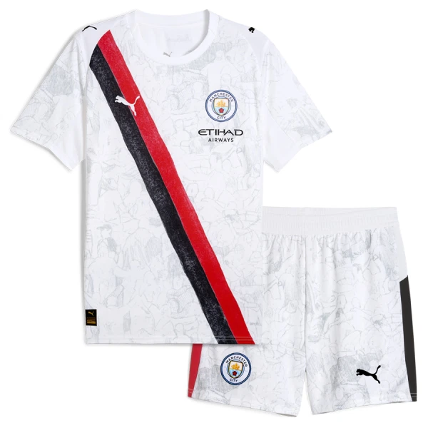 Manchester City KidSuper Barn Hemmatröja 2025/26 FIFA Klubblags-VM Vit Kortärmad Fotbollsställ med Shorts