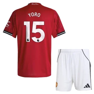 Manchester United Barn Hemmatröja 2025/26 Leny Yoro 15 Kortärmad Fotbollsställ med Shorts