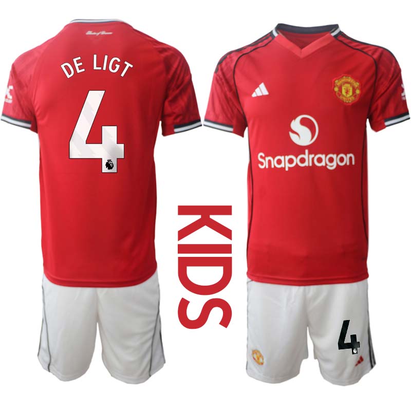Manchester United Hemmaställ Barn 2025/26 – Matthijs de Ligt 4 – Kortärmad Fotbollströja + Shorts