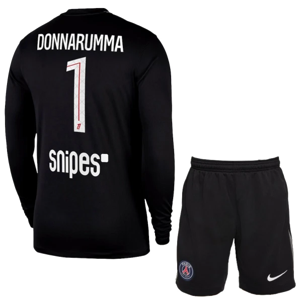 Paris Saint-Germain Målvaktströja Barn 2025/26 Gianluigi Donnarumma 1 Svart Långärmad Fotbollsställ med Shorts