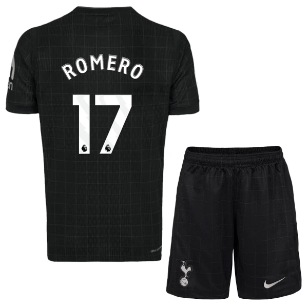 Tottenham Hotspur Barn Bortatröja 2025/26 Cristian Romero 17 Kortärmad Fotbollsställ med Shorts