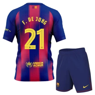 FC Barcelona Barn Hemmaställ 2025/26 – Frenkie de Jong 21 – Kortärmad Fotbollsställ med Shorts