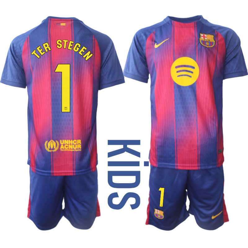 FC Barcelona Barn Hemmaställ 2025/26 – Marc-André ter Stegen 1 – Kortärmad Fotbollströja + Shorts 1 FC Barcelona Barn Hemmaställ 2025/26 – Marc-André ter Stegen 1 – Kortärmad Fotbollströja + Shorts
