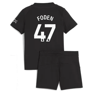 Manchester City Barn Bortatröja 2025/26 Phil Foden 47 Kortärmad Fotbollsställ med Shorts