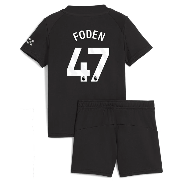 Manchester City Barn Bortatröja 2025/26 Phil Foden 47 Kortärmad Fotbollsställ med Shorts