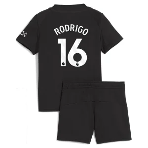 Manchester City Barn Bortatröja 2025/26 Rodrigo 16 Kortärmad Fotbollsställ med Shorts