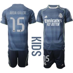 Real Madrid Bortaställ Barn 2025/26 – Arda Güler 15 – Kortärmad Fotbollströja + Shorts