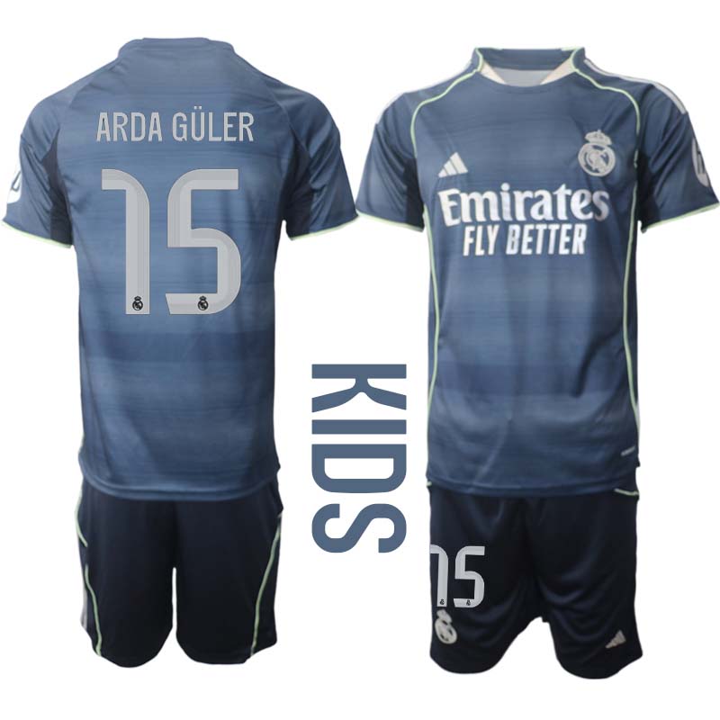 Real Madrid Bortaställ Barn 2025/26 – Arda Güler 15 – Kortärmad Fotbollströja + Shorts 1 Real Madrid Bortaställ Barn 2025/26 – Arda Güler 15 – Kortärmad Fotbollströja + Shorts
