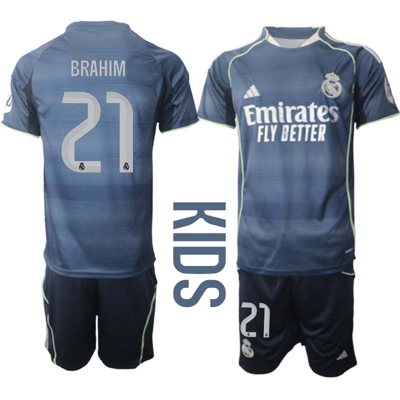 Real Madrid Bortaställ Barn 2025/26 – Brahim Díaz 21 – Kortärmad Fotbollströja + Shorts
