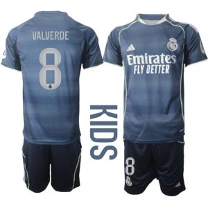 Real Madrid Bortaställ Barn 2025/26 – Federico Valverde 8 – Kortärmad Fotbollströja + Shorts