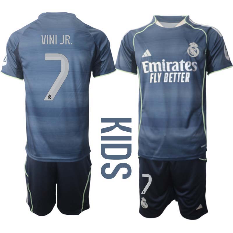 Real Madrid Bortaställ Barn 2025/26 – Vinicius Junior 7 – Kortärmad Fotbollströja + Shorts