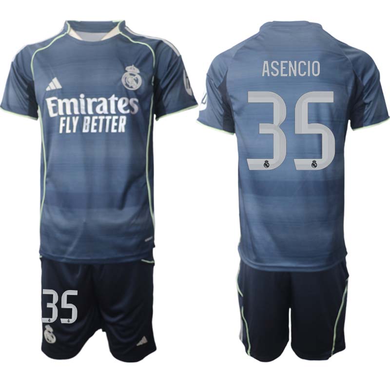 Real Madrid Bortaställ Herr 2025/26 – Raúl Asencio 35 – Kortärmad Fotbollströja + Shorts Real Madrid Bortaställ Herr 2025/26 – Raúl Asencio 35 – Kortärmad Fotbollströja + Shorts