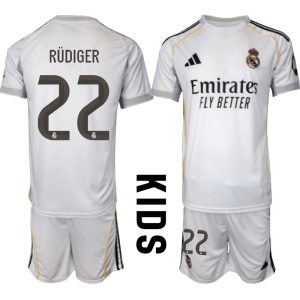 Real Madrid Hemmaställ Barn 2025/26 – Antonio Rüdiger 22 – Kortärmad Fotbollströja + Shorts