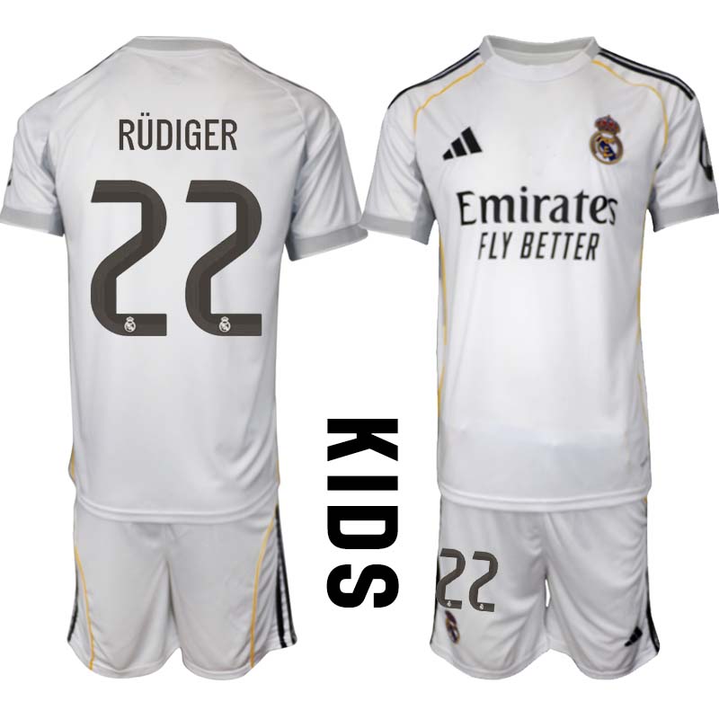 Real Madrid Hemmaställ Barn 2025/26 – Antonio Rüdiger 22 – Kortärmad Fotbollströja + Shorts 1 Real Madrid Hemmaställ Barn 2025/26 – Antonio Rüdiger 22 – Kortärmad Fotbollströja + Shorts