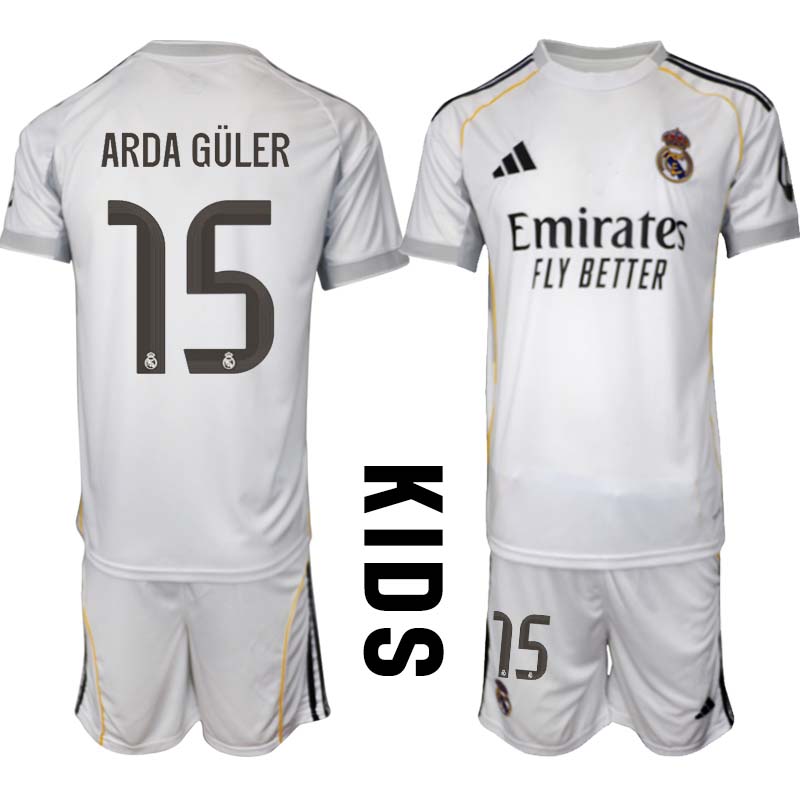 Real Madrid Hemmaställ Barn 2025/26 – Arda Güler 15 – Kortärmad Fotbollströja + Shorts 1 Real Madrid Hemmaställ Barn 2025/26 – Arda Güler 15 – Kortärmad Fotbollströja + Shorts