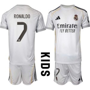 Real Madrid Hemmaställ Barn 2025/26 – Cristiano Ronaldo 7 – Kortärmad Fotbollströja + Shorts