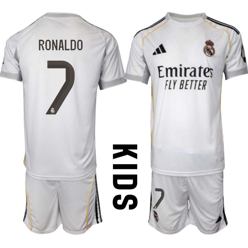 Real Madrid Hemmaställ Barn 2025/26 – Cristiano Ronaldo 7 – Kortärmad Fotbollströja + Shorts