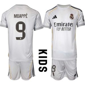 Real Madrid Hemmaställ Barn 2025/26 – Kylian Mbappé 9 – Kortärmad Fotbollströja + Shorts