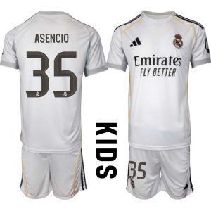 Real Madrid Hemmaställ Barn 2025/26 – Raúl Asencio 35 – Kortärmad Fotbollströja + Shorts