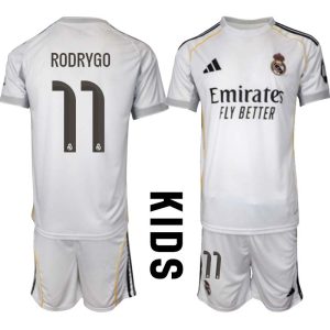 Real Madrid Hemmaställ Barn 2025/26 – Rodrygo 11 – Kortärmad Fotbollströja + Shorts
