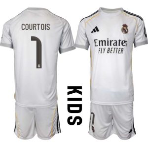 Real Madrid Hemmaställ Barn 2025/26 – Thibaut Courtois 1 –Kortärmad Fotbollströja + Shorts