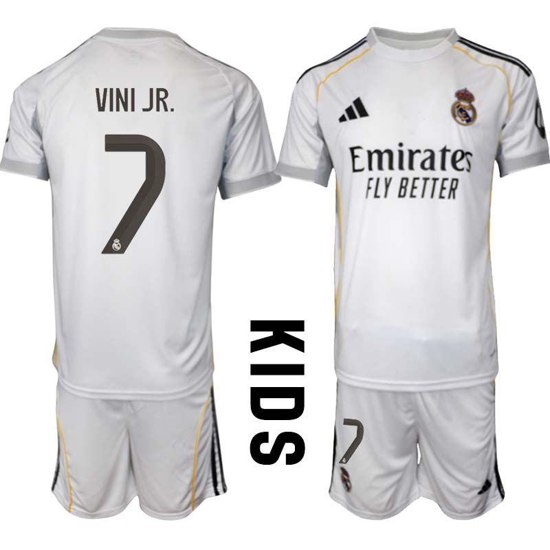 Real Madrid Hemmaställ Barn 2025/26 – Vinicius Junior 7 – Kortärmad Fotbollströja + Shorts