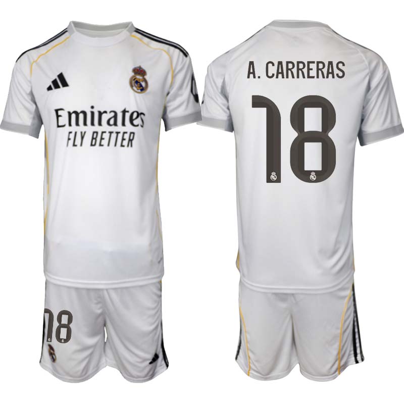 Real Madrid Hemmaställ Herr 2025/26 – Álvaro Carreras 18 – Kortärmad Fotbollströja + Shorts