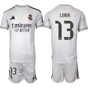 Real Madrid Hemmaställ Herr 2025/26 – Andriy Lunin 13 – Kortärmad Fotbollströja + Shorts