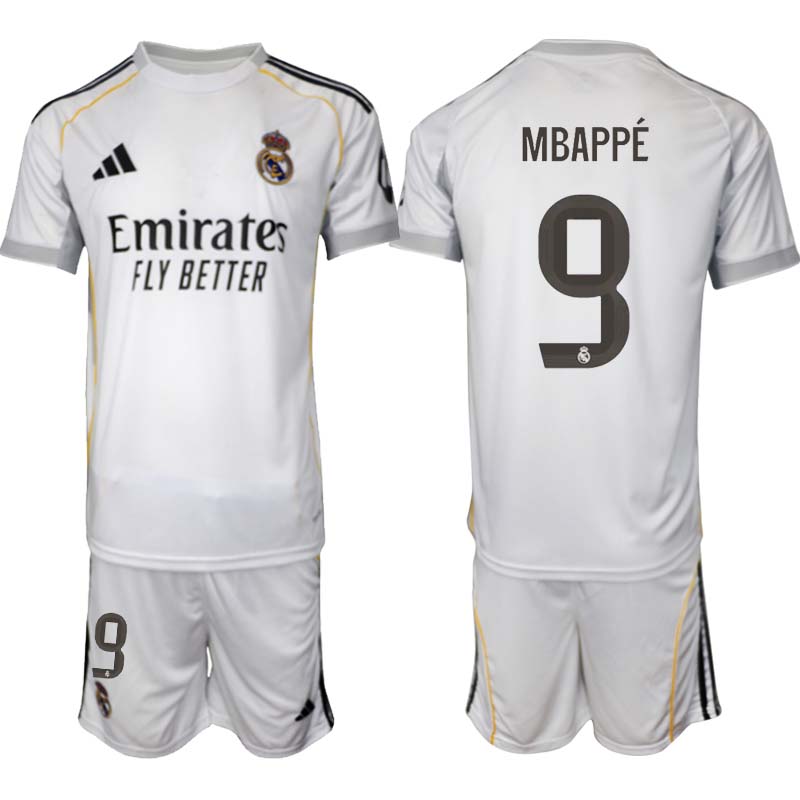 Real Madrid Hemmaställ Herr 2025/26 – Kylian Mbappé 9 – Kortärmad Fotbollströja + Shorts 1 Real Madrid Hemmaställ Herr 2025/26 – Kylian Mbappé 9 – Kortärmad Fotbollströja + Shorts
