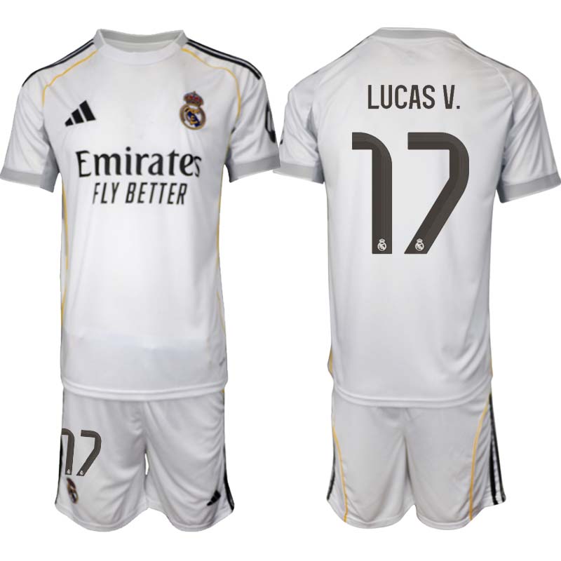 Real Madrid Hemmaställ Herr 2025/26 – Lucas Vazquez 17 – Kortärmad Fotbollströja + Shorts 1 Real Madrid Hemmaställ Herr 2025/26 – Lucas Vazquez 17 – Kortärmad Fotbollströja + Shorts