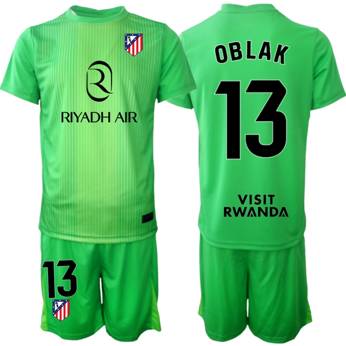 Atlético Madrid Barn Målvaktsställ 2025-26 Jan Oblak 13 Grön Kortärmad Fotbollströja + Shorts 1 Atlético Madrid Barn Målvaktsställ 2025-26 Jan Oblak 13 Grön Kortärmad Fotbollströja + Shorts