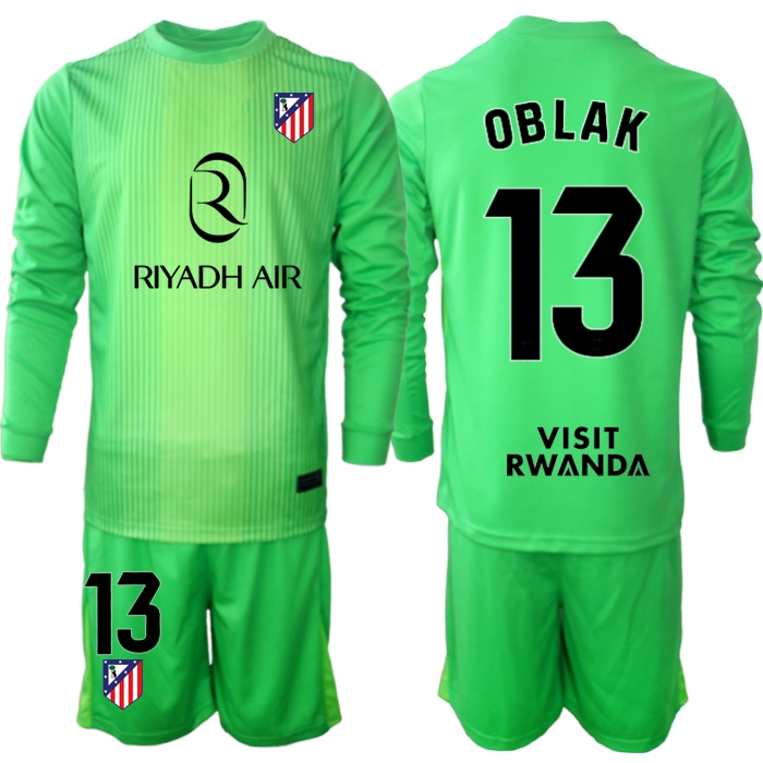 Atlético Madrid Barn Målvaktsställ 2025-26 Jan Oblak 13 Grön Långärmad Fotbollströja + Shorts 1 Atlético Madrid Barn Målvaktsställ 2025-26 Jan Oblak 13 Grön Långärmad Fotbollströja + Shorts