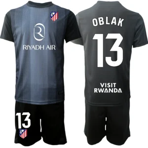 Atlético Madrid Barn Målvaktsställ 2025-26 Jan Oblak 13 Svart Kortärmad Fotbollströja + Shorts